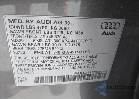 2012 Audi Q7 3.0T Premium z USA, uszkodzony, nr VIN WA1LGAFE1CD003143